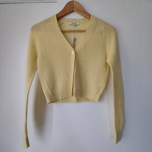 Madewell Butter Yellow Fuzzy V-Neck Women's Cardigan Sweater